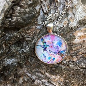 New Birds in flight cabochon dome necklace